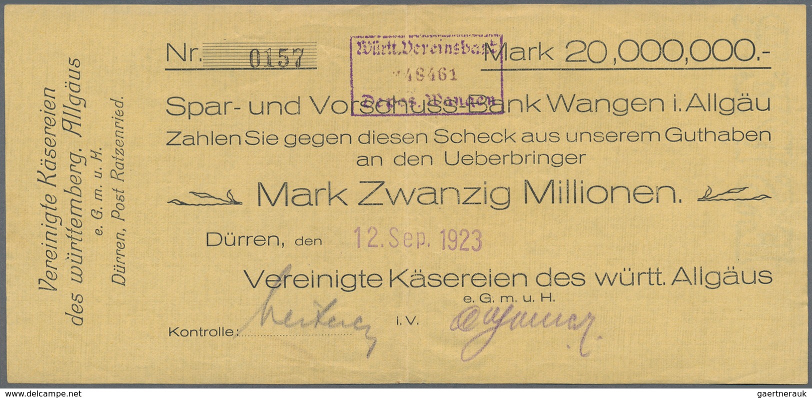 Deutschland - Notgeld - Württemberg: Dürren, Vereinigte Käsereien EGmbH, 1, 4 X 5, 4 X 10, 2 X 20 Mi - [11] Emissions Locales