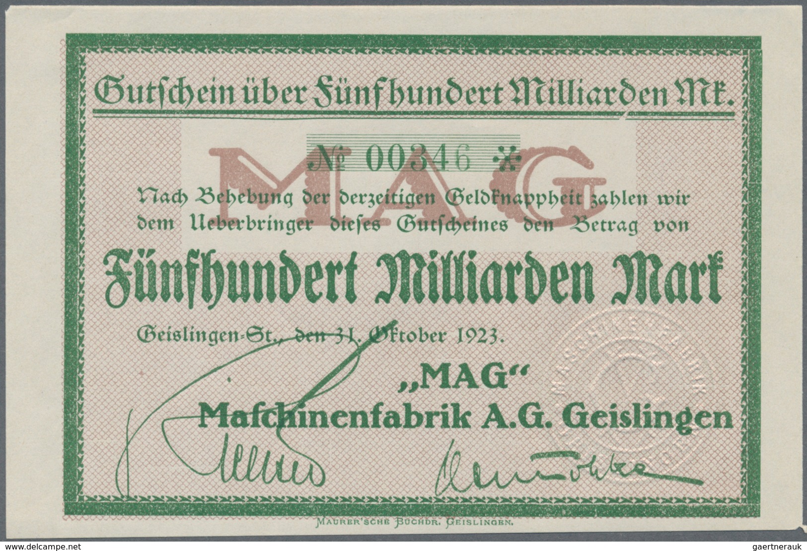 Deutschland - Notgeld - Württemberg: Geislingen, Amtskörperschaft, 5, 20, 50 Mark, November 1918, Er - [11] Emissioni Locali