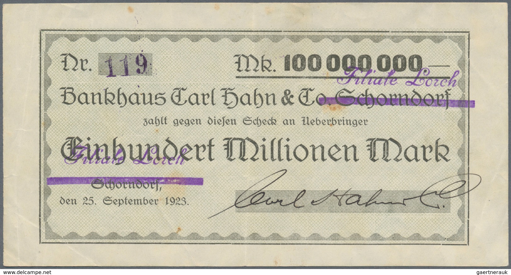 Deutschland - Notgeld - Württemberg: Lorch, Dieterle & Marquardt, 2 Mio. Mark, 24.8.1923, Erh. III; - [11] Emisiones Locales