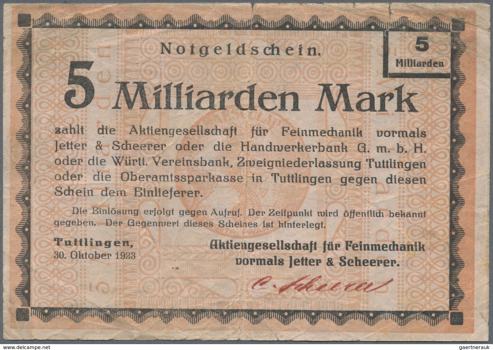 Deutschland - Notgeld - Württemberg: Tuttlingen, Stadt, 2 X 50 Pf., 1918; Je 2 X 10, 20, 50 Mark, 23 - [11] Emisiones Locales