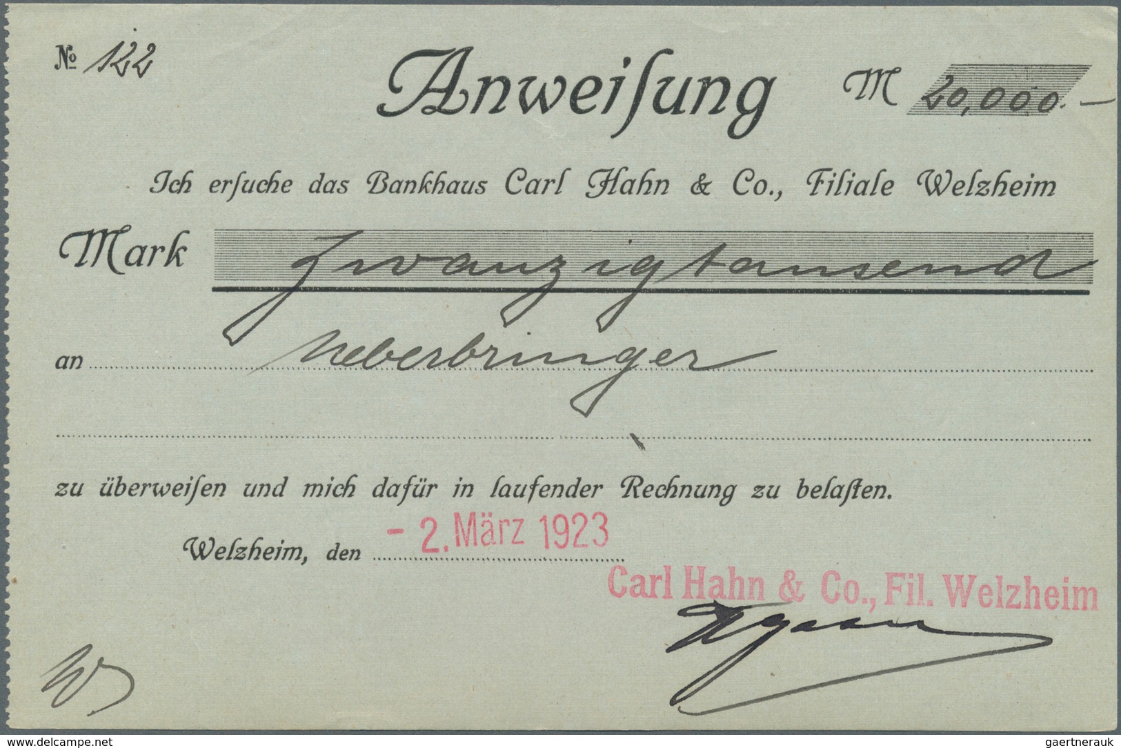 Deutschland - Notgeld - Württemberg: Welzheim, Bankhaus Carl Hahn & Co., 2 X 1000 Mark, 27.9.1922, 1 - [11] Emisiones Locales