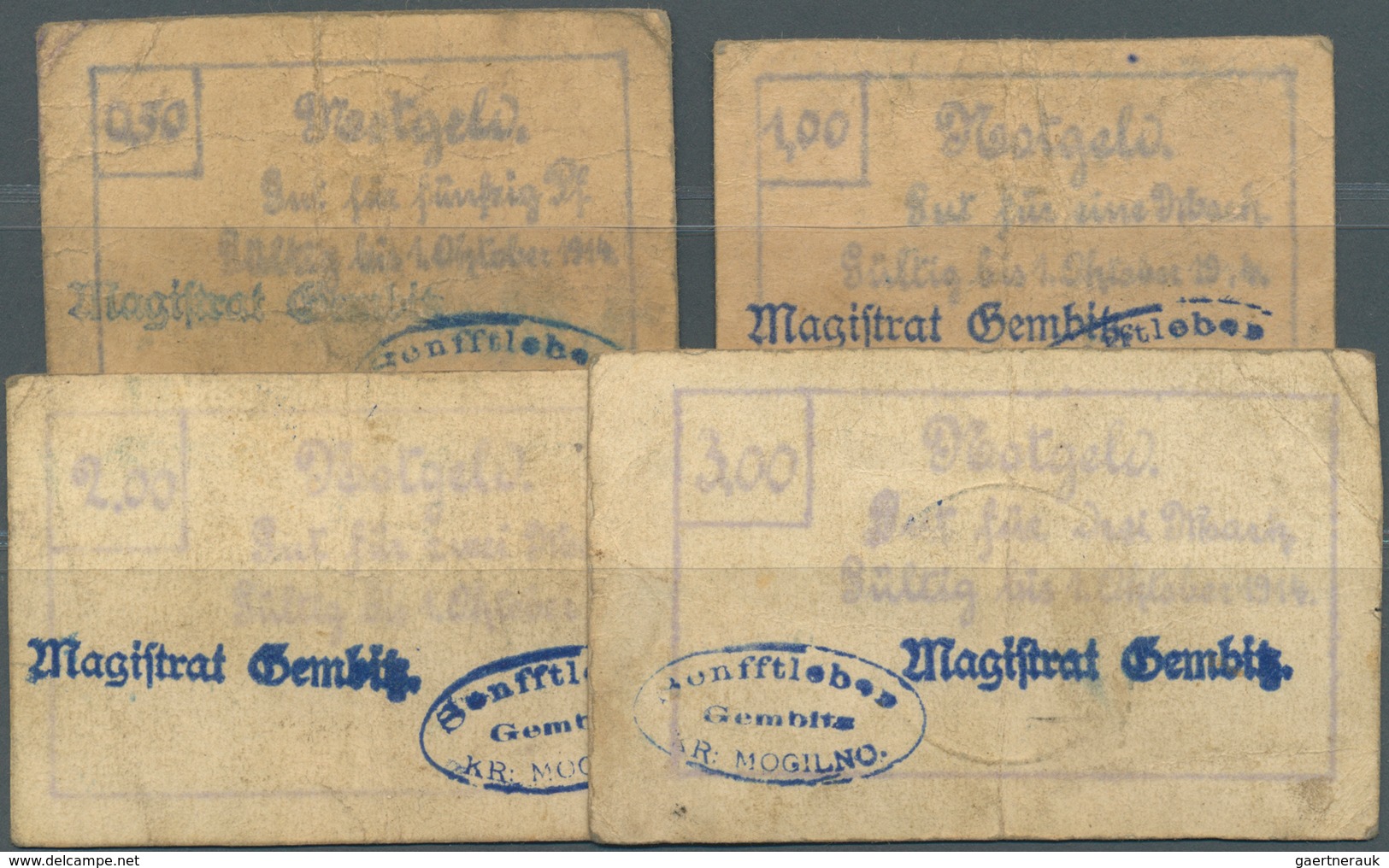 Deutschland - Notgeld - Ehemalige Ostgebiete: Gembitz, Posen, Magistrat, 50 Pf., 1, 2, 3 Mark, O. D. - Sonstige & Ohne Zuordnung