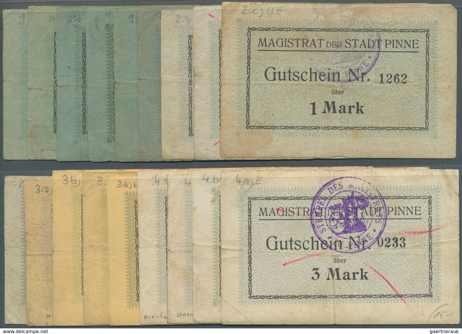 Deutschland - Notgeld - Ehemalige Ostgebiete: Pinne, Posen, Magistrat, 1/2 (6), 1 (4), 2 (4), 3 (4) - Otros & Sin Clasificación