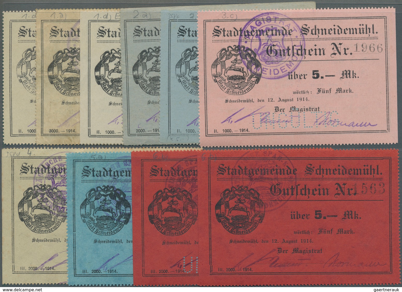 Deutschland - Notgeld - Ehemalige Ostgebiete: Scheidemühl, Posen, Magistrat, 1 (3), 2.50 (2), 5 Mark - Autres & Non Classés