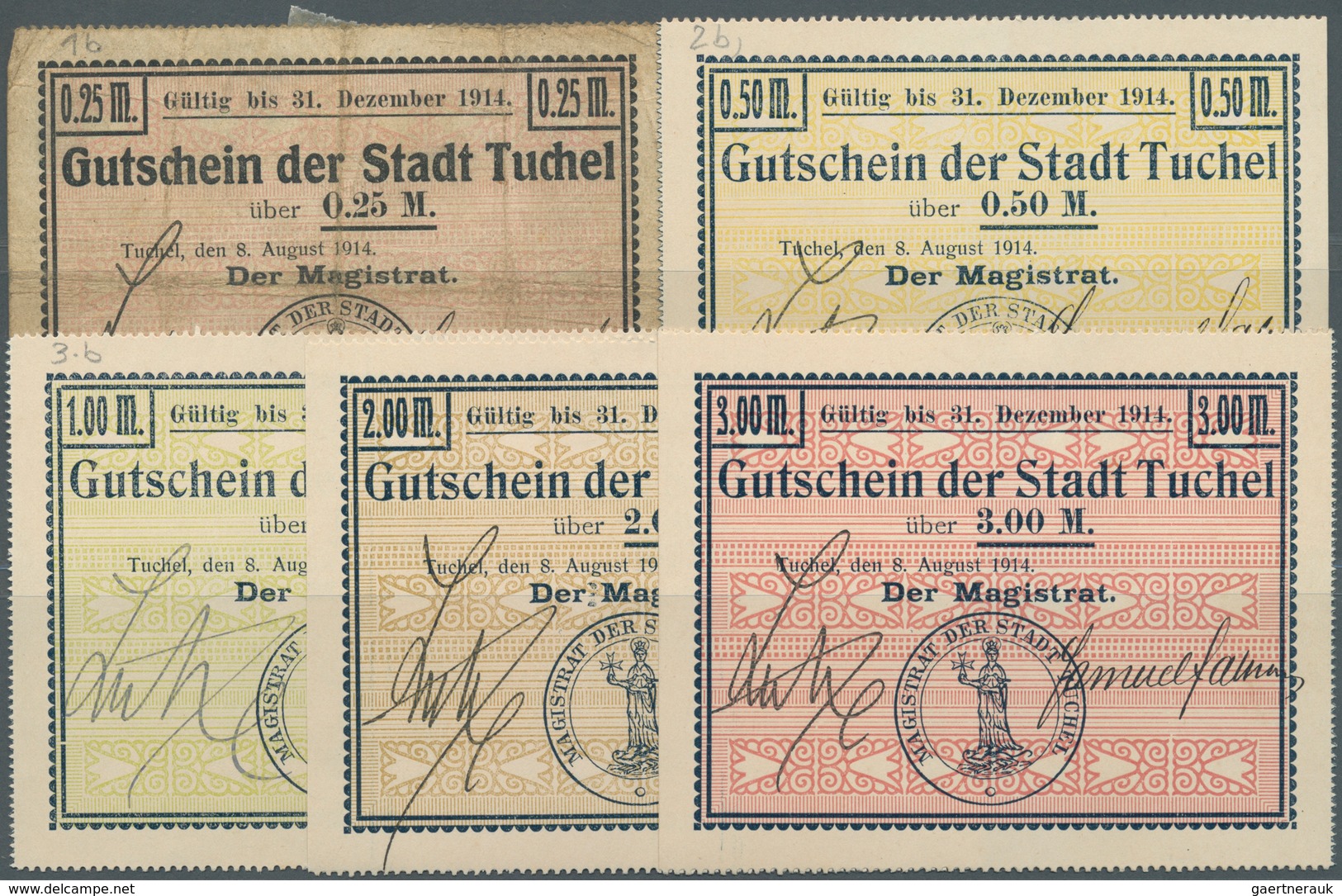 Deutschland - Notgeld - Ehemalige Ostgebiete: Tuchel, Westpreußen, Stadt, 0.25, 0.50, 1, 2, 3 Mark, - Autres & Non Classés