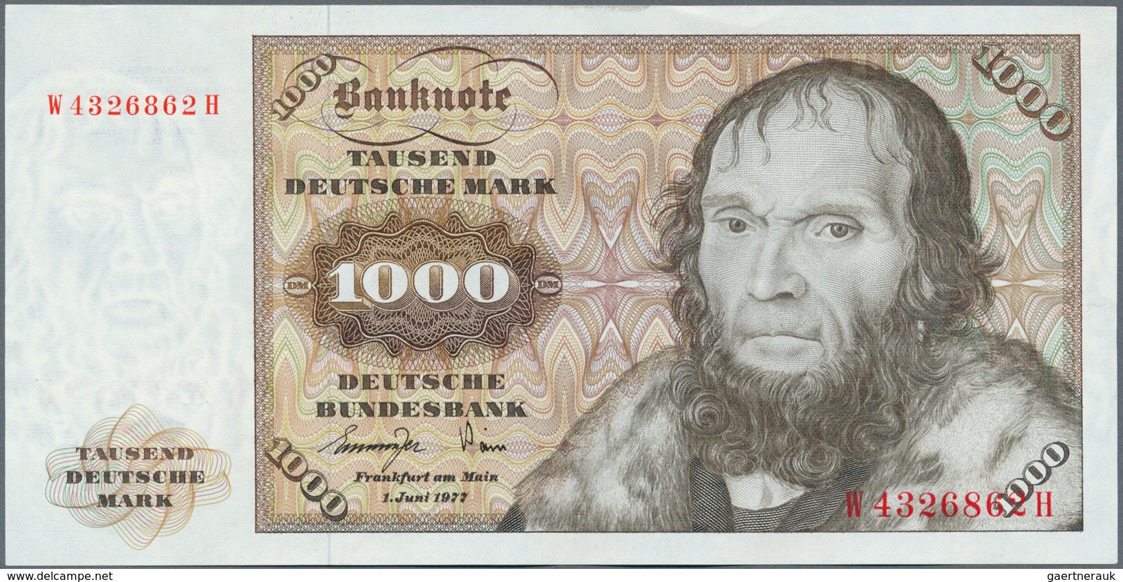 Deutschland - Bank Deutscher Länder + Bundesrepublik Deutschland: 1000 DM 1977, Ro.280a In Kassenfri - Andere & Zonder Classificatie