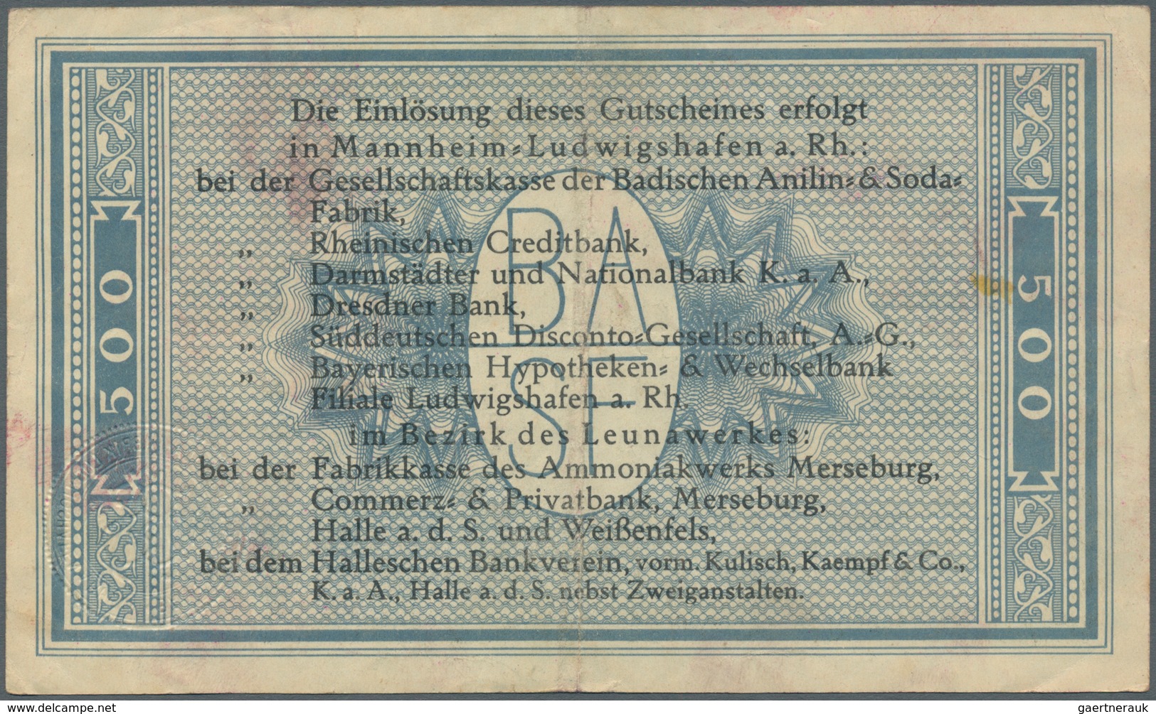 Deutschland - Notgeld - Pfalz: Ludwigshafen, BASF, 6 X 500 Mark, 15.10.1922, Einlösungsfrist Vorders - [11] Emissions Locales