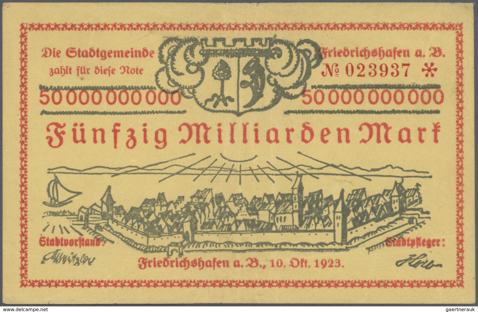 Deutschland - Notgeld - Württemberg: Friedrichshafen, Stadt, 5, 20, 50 Mark, 1.11.1918 (10 Scheine I - [11] Emissioni Locali