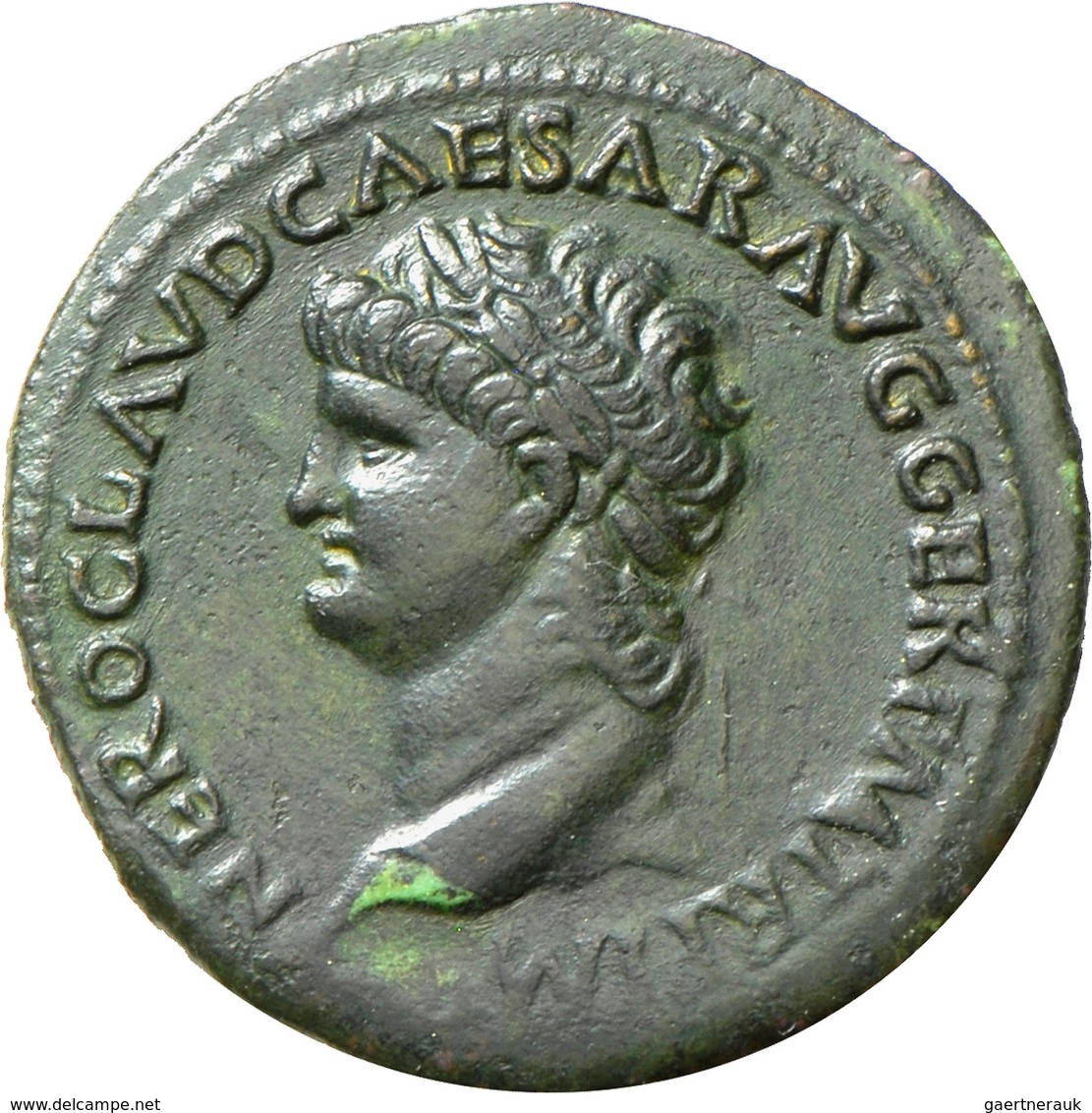 Nero (54 - 68): Nero 54-68: Sesterz O. J., Lugdunum, 27,57 G, Grünbraune Patina, Vorzüglich. - La Dinastia Giulio-Claudia Dinastia (-27 / 69)