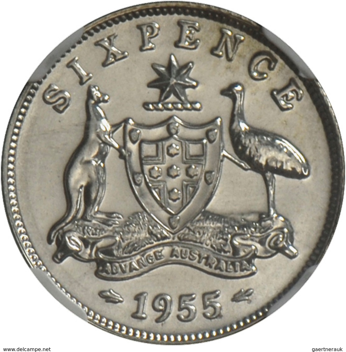 Australien: Elizabeth II. 1952-,: 6 Pence 1955, KM# 58, Im NGC Holder PF66. - Altri & Non Classificati