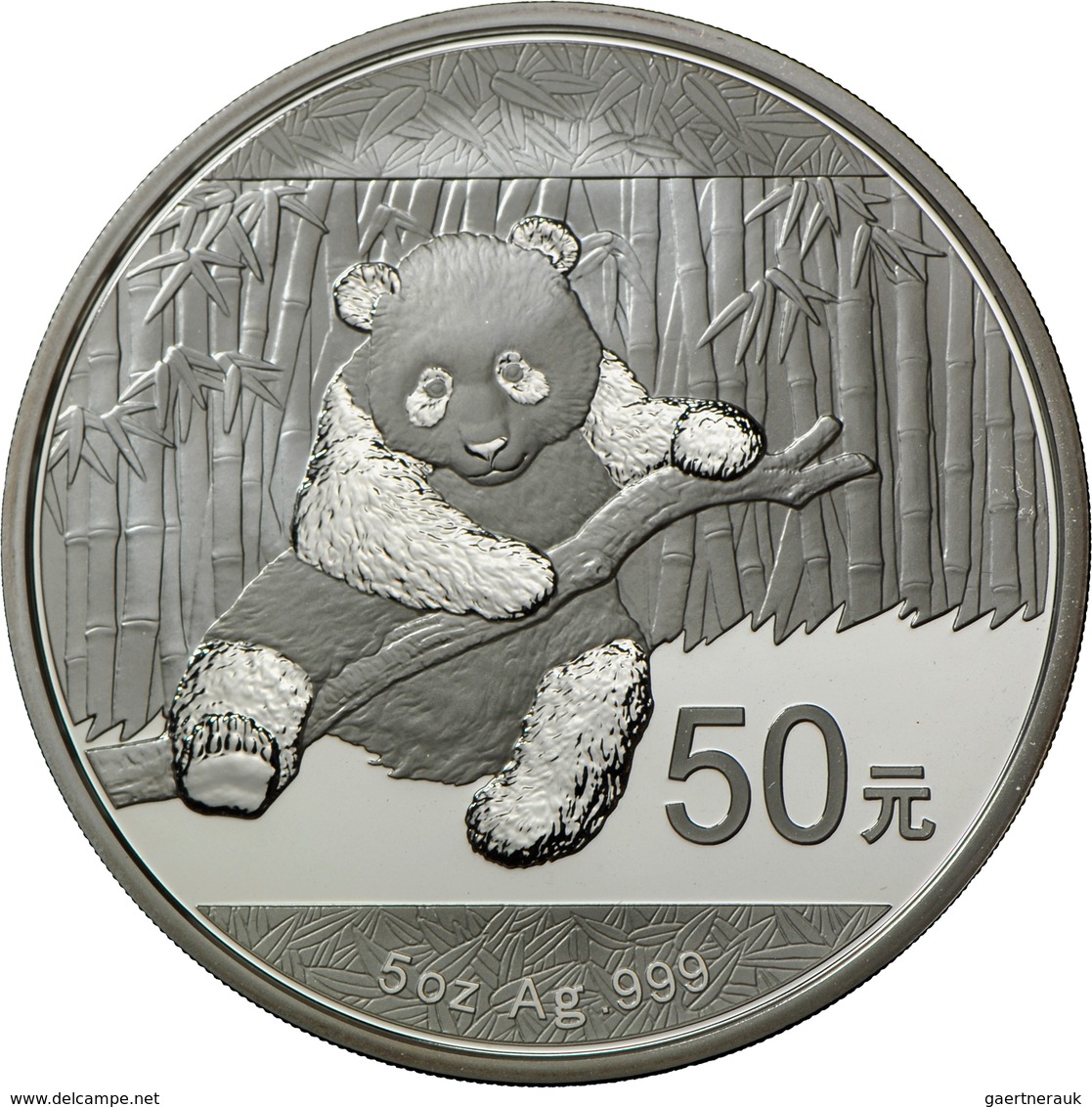 China - Volksrepublik: 50 Yuan 2014, Silber Panda, 5 OZ 999/1000 Silber. Inklusive Zertifikat, Etui - China