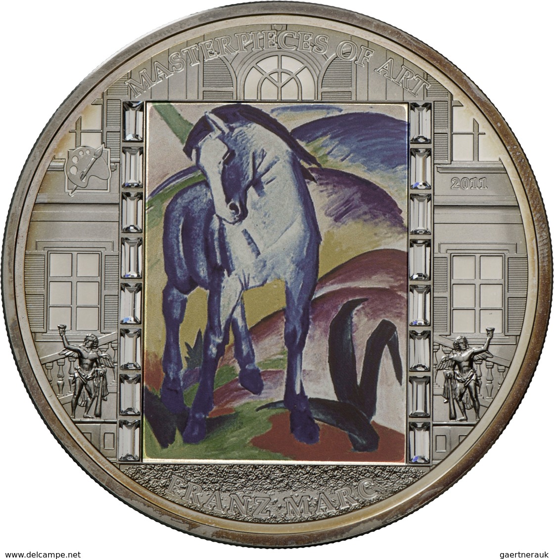 Cook Inseln: MASTERPIECES OF ART: Blaues Pferd I. Von Franz Marc, 20 Dollars 2011, 3 OZ (93,3 G), 99 - Cook