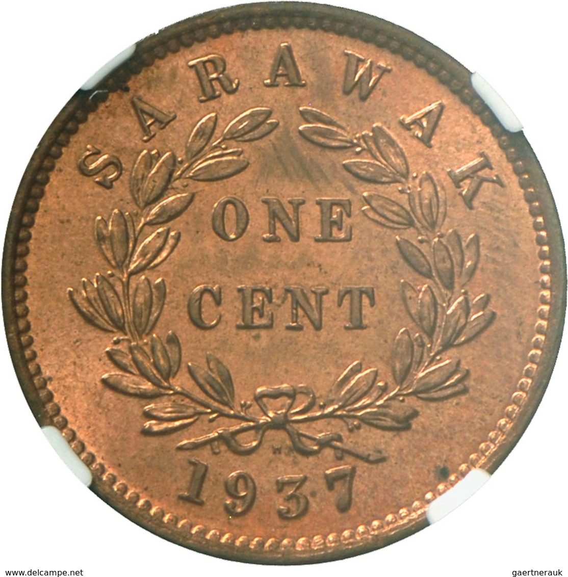 Malaysia: SARAWAK: 1 Cent 1937 H. NGC MS 64 RB Secure Holder. KM# 18. Vorzüglich. - Maleisië