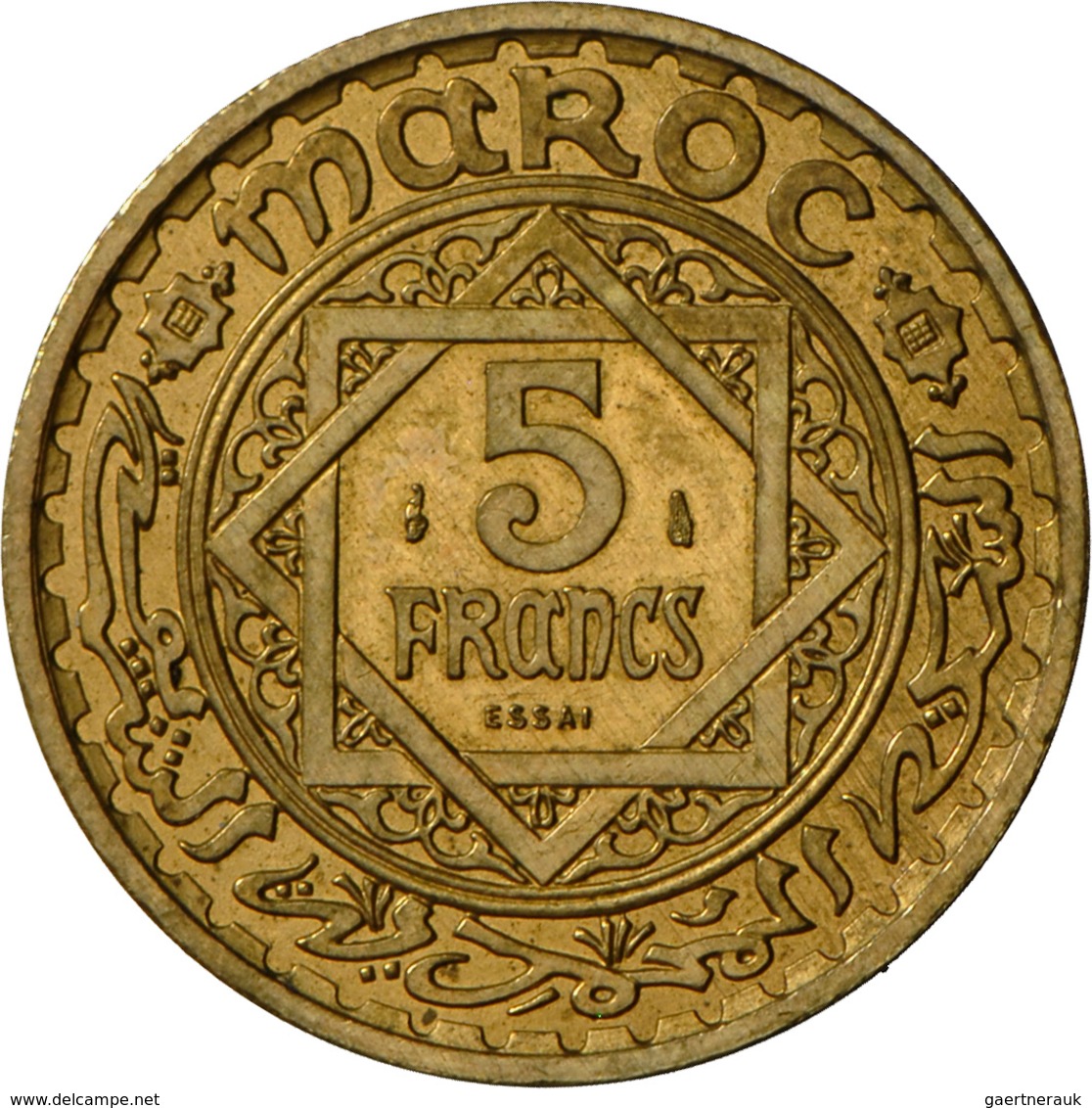 Marokko: 5 Francs AH 1365 "ESSAI-PIEFORT", Bronze-Aluminium, 23,00 G, Lecompte 240, Stempelglanz. - Maroc