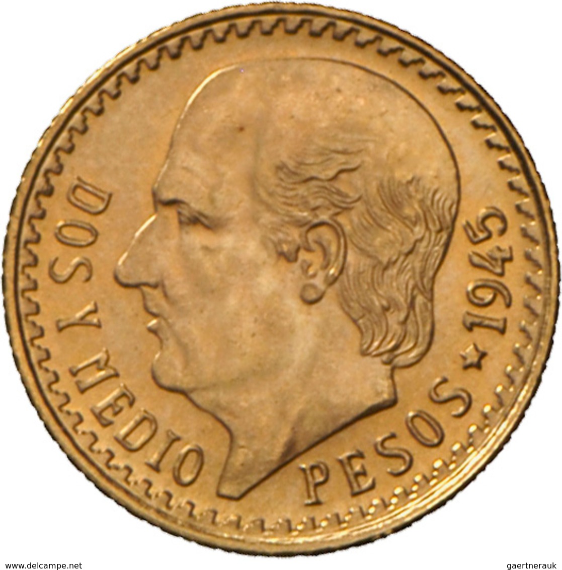 Mexiko - Anlagegold: Lot 2 Goldmünzen: 2 Pesos 1945, Friedberg 170R, 1,65 G 900/1000 Gold + 2,5 Peso - México