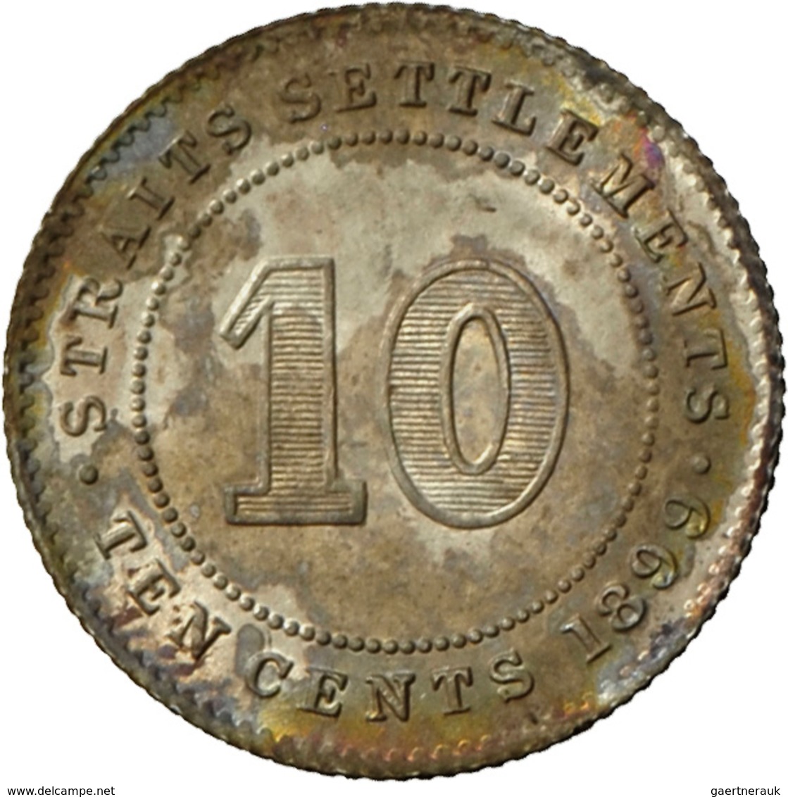 Straits Settlements: Victoria 1837-1901: 10 Cents 1899, KM# 11, Winz. Kratzer, Feine Patina, Vorzügl - Singapore