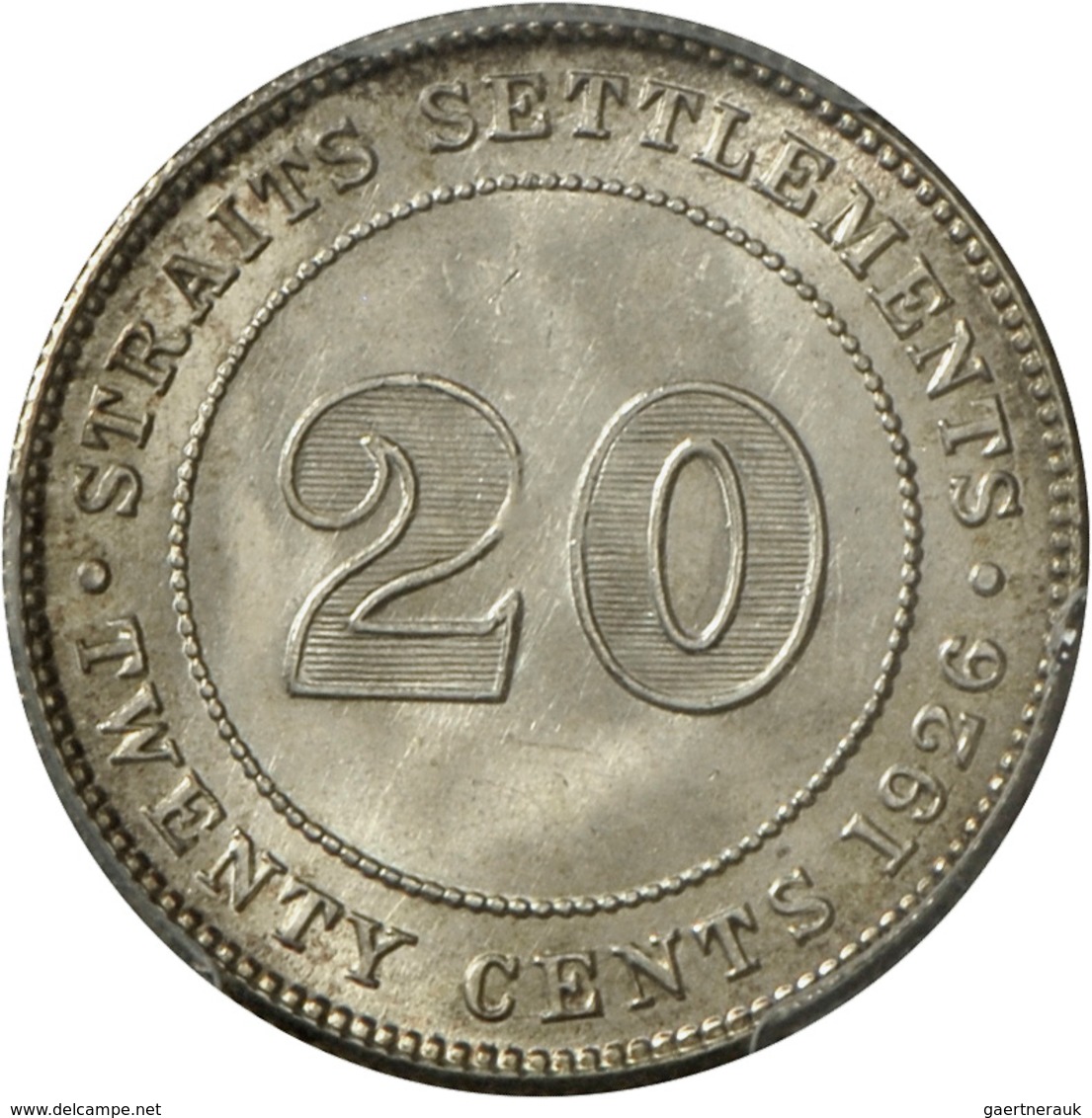 Straits Settlements: George V. 1910-1936: 20 Cents 1926, KM# 30b. Im PCGS Holder MS 65, Vorzüglich. - Singapore
