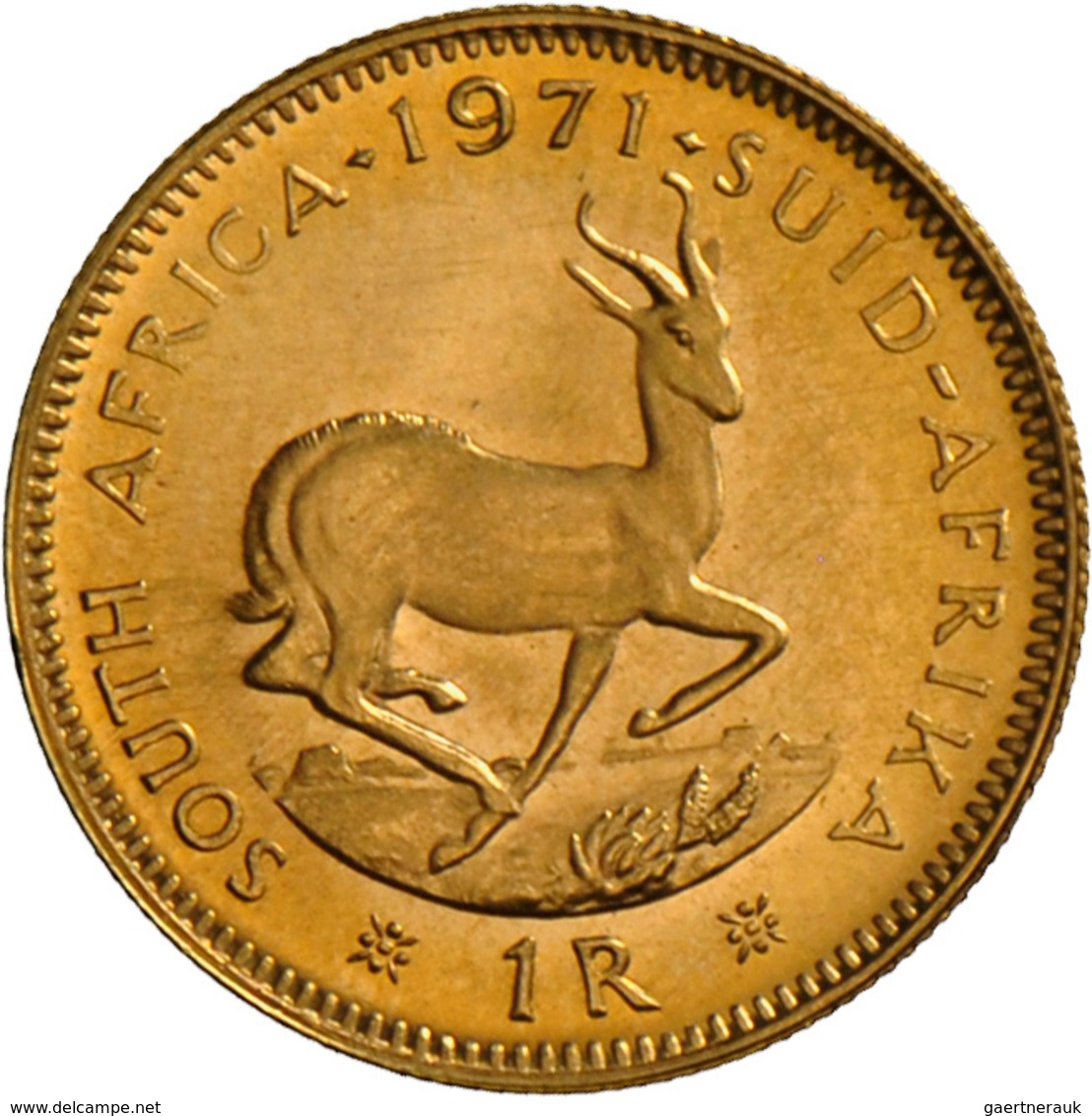 Südafrika - Anlagegold: Lot 2 Goldmünzen: 1 Rand 1971, KM# 63, Friedberg 12, 3,99 G, 917/1000 Gold, - Sudáfrica