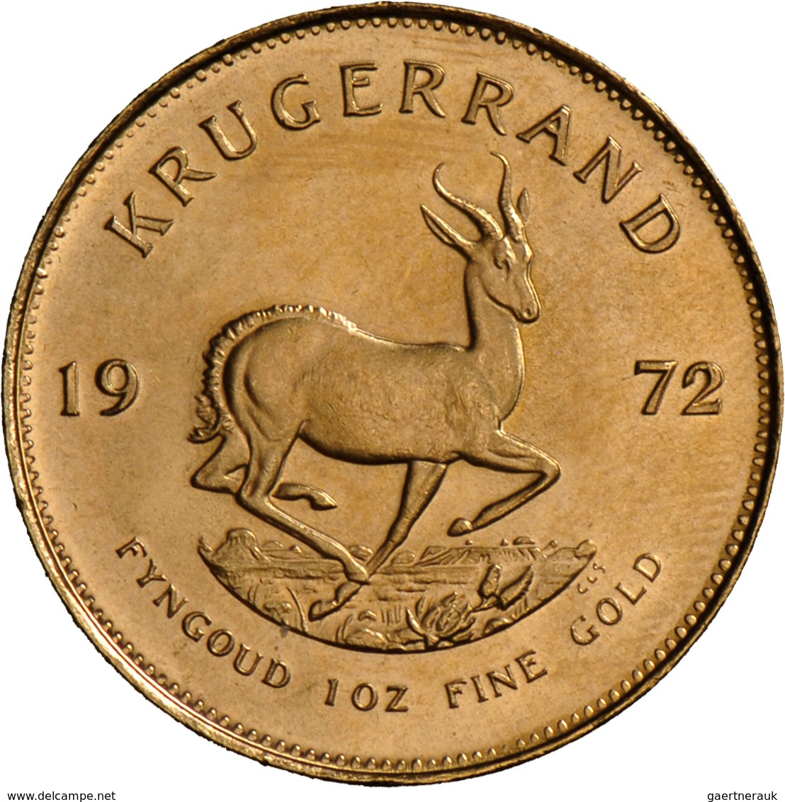 Südafrika - Anlagegold: Krügerrand 1972, 1 Unze (31,1 G), KM# 73, Friedberg B1. 33,93 G, 917/1000 Go - Afrique Du Sud