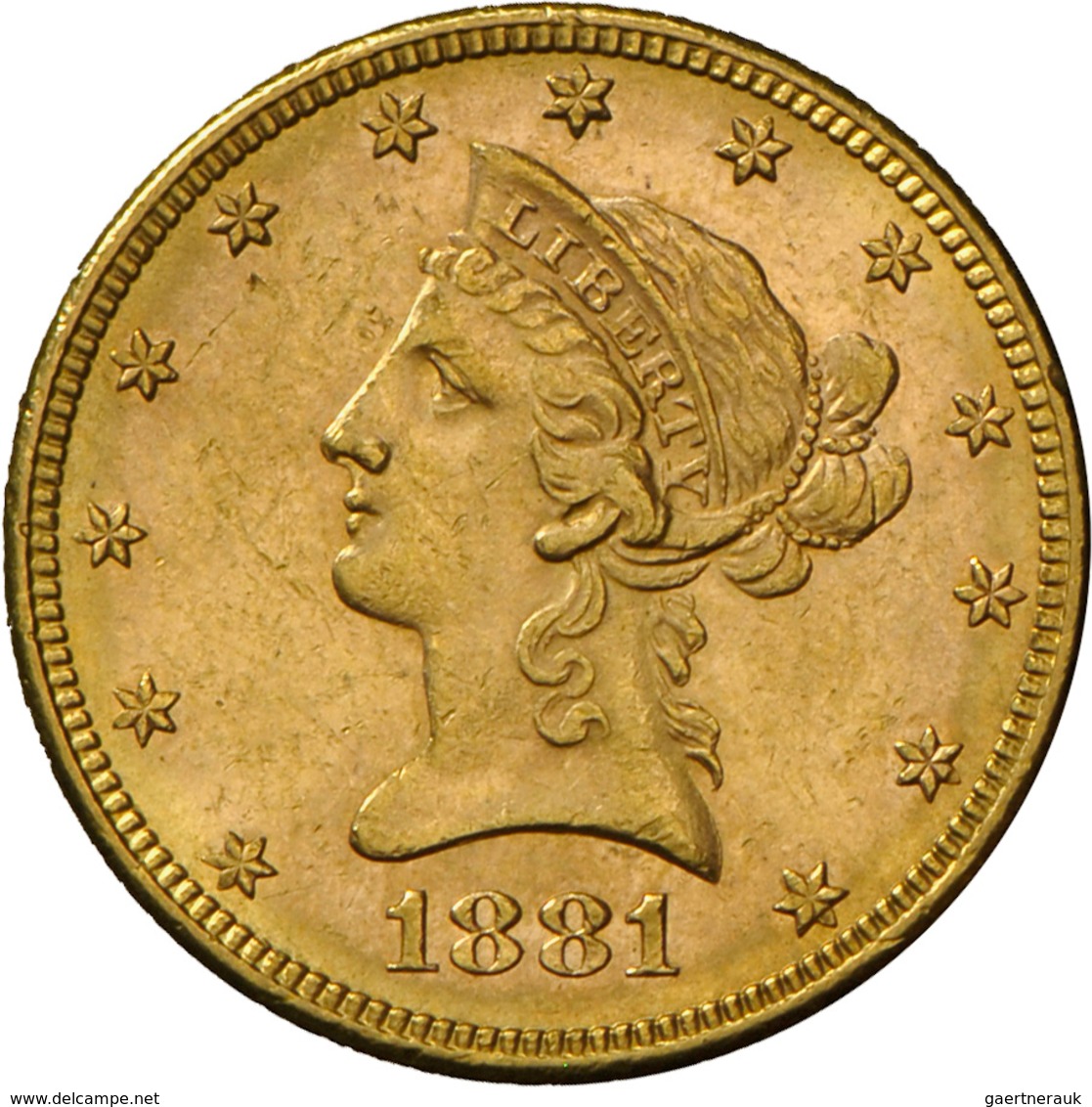 Vereinigte Staaten Von Amerika - Anlagegold: 10 Dollars 1881 S (Eagle - Liberty Head Coronet), KM# 1 - Otros & Sin Clasificación