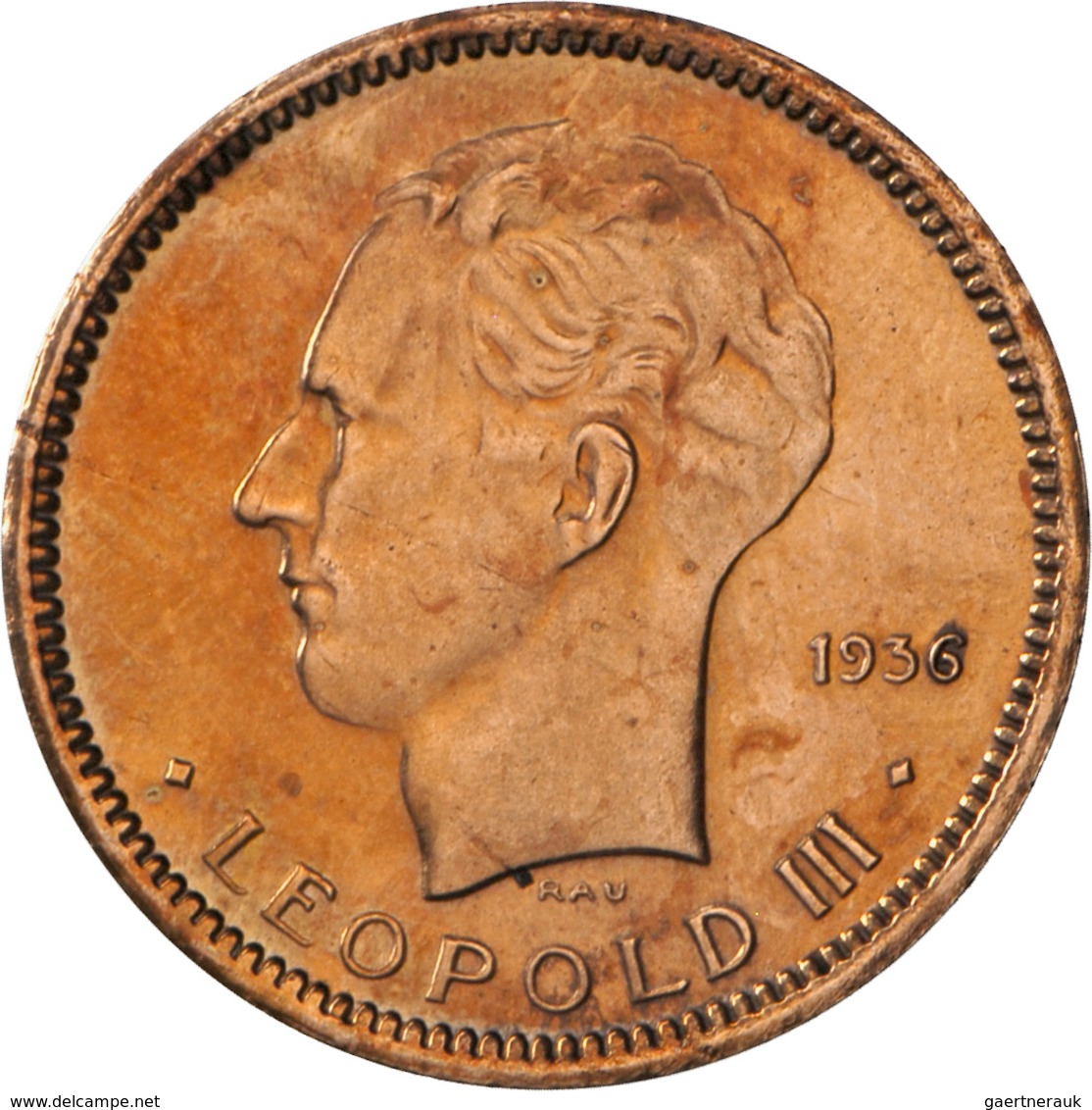 Belgien: Leopold III. 1934-1951: 5 Franken 1936 (BELGIE), Probe Vermutlich Kupfer (Kupferfarbig, Nic - Altri & Non Classificati
