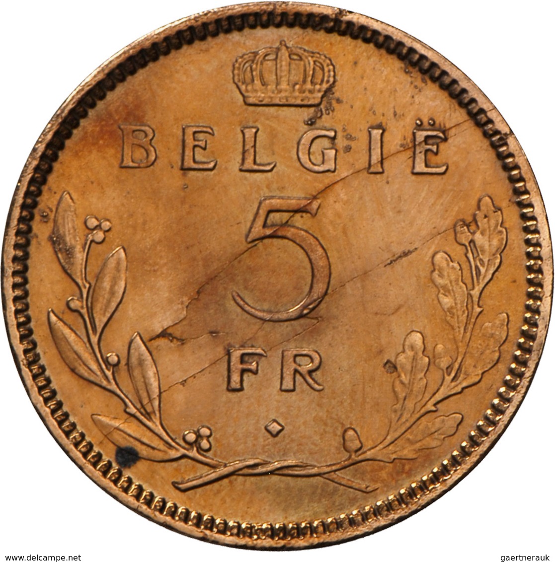 Belgien: Leopold III. 1934-1951: 5 Franken 1936 (BELGIE), Probe Vermutlich Kupfer (Kupferfarbig, Nic - Autres & Non Classés