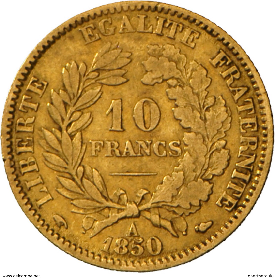 Frankreich - Anlagegold: Zweite Republik 1848-1851: 10 Francs 1850 A, KM# 770, Friedberg 567, 3,15 G - Andere & Zonder Classificatie