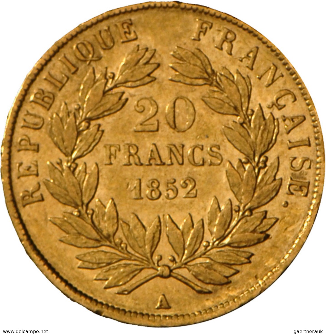 Frankreich - Anlagegold: Zweite Republik 1848-1852: 20 Francs 1852 A, KM# 774, Friedberg 568. 6,45 G - Andere & Zonder Classificatie