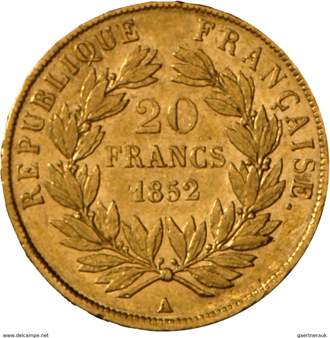 Frankreich - Anlagegold: Zweite Republik 1848-1852: 20 Francs 1852 A, KM# 774, Friedberg 568. 6,45 G - Autres & Non Classés