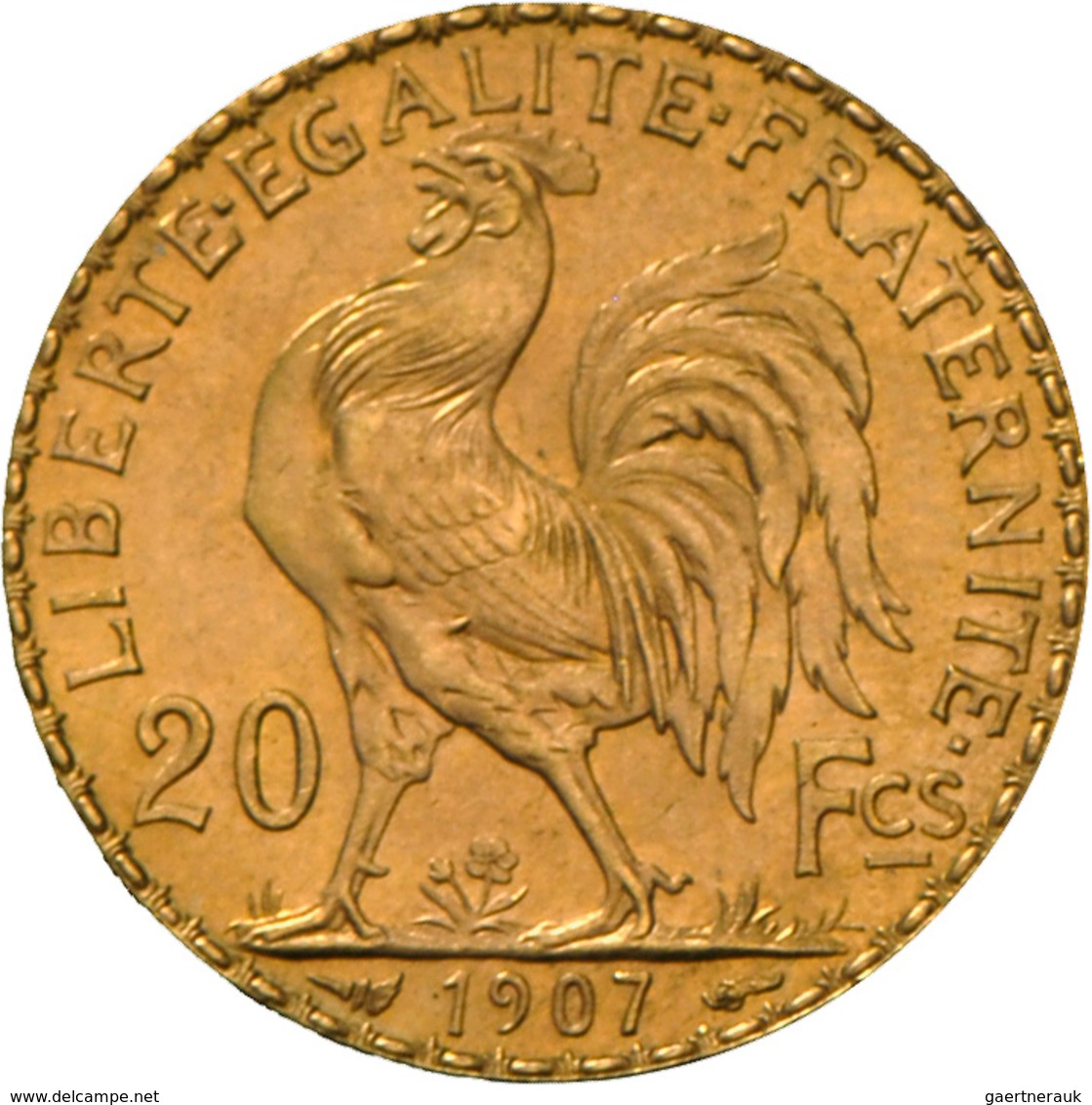 Frankreich - Anlagegold: Dritte Republik 1871-1940: 20 Francs 1907 (Hahn / Marianne). 6,46 G, 900/10 - Autres & Non Classés