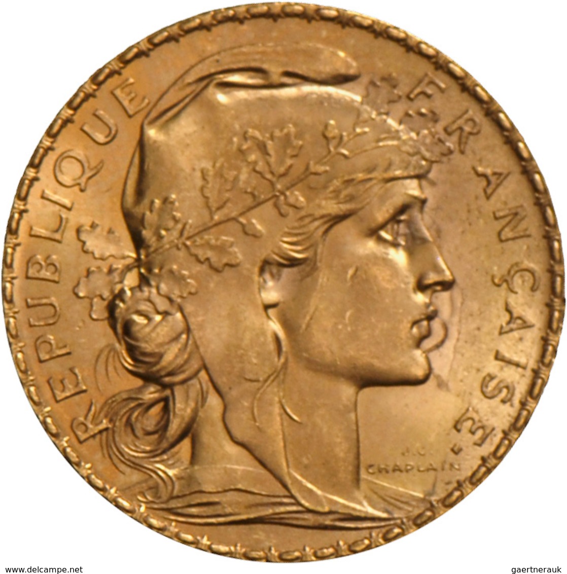 Frankreich - Anlagegold: Dritte Republik 1871-1940: 20 Francs 1908 (Hahn / Marianne). 6,46 G, 900/10 - Altri & Non Classificati