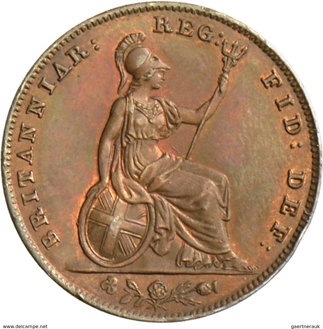 Großbritannien: Victoria 1837-1901: Farthing 1853, KM# 725, Mit Wunderschönen Patina Tönung, Stempel - Altri & Non Classificati