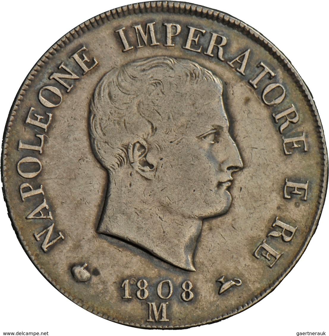 Italien: Königreich, Napoleon I. 1805-1814: 5 Lire 1808 M (Milano). 24,92 G. KM# 10.1, Montenegro 21 - 1900-1946 : Víctor Emmanuel III & Umberto II