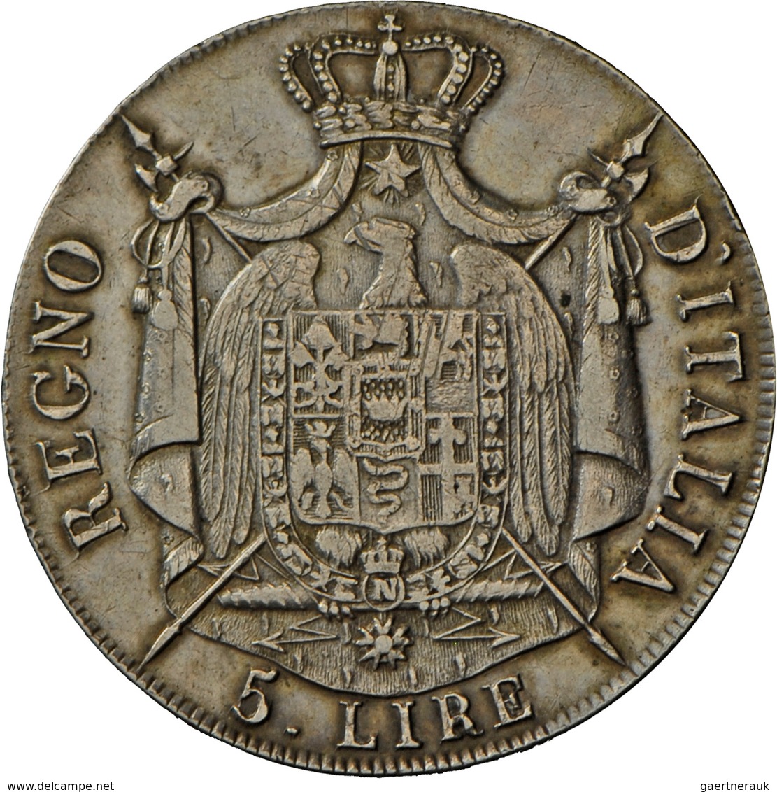 Italien: Königreich, Napoleon I. 1805-1814: 5 Lire 1808 M (Milano). 24,92 G. KM# 10.1, Montenegro 21 - 1900-1946 : Víctor Emmanuel III & Umberto II