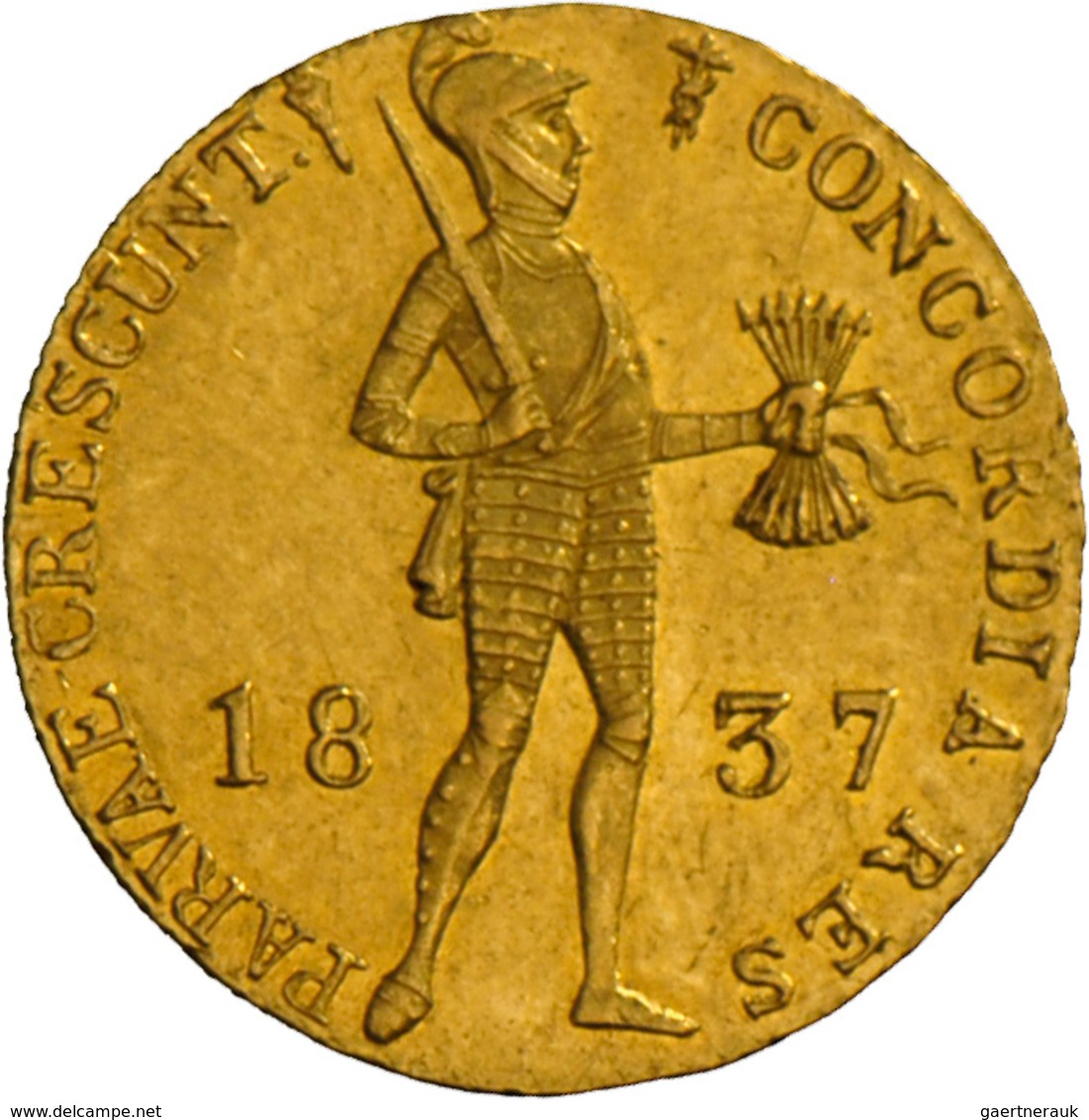 Niederlande - Anlagegold: Willem I. 1815-1840: 1 Dukat 1837 Utrecht. Stehender Ritter Mit Geschulter - Monete D'Oro E D'Argento