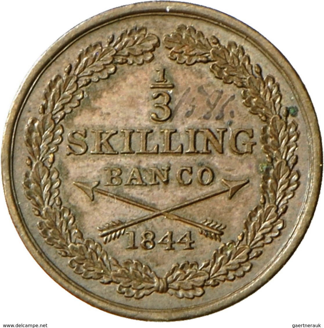 Schweden: Oscar I. 1844-1859: 1/3 Skilling Banco 1844, KM# 657, Erster Jahrgang !, Bankfrisch. - Suède