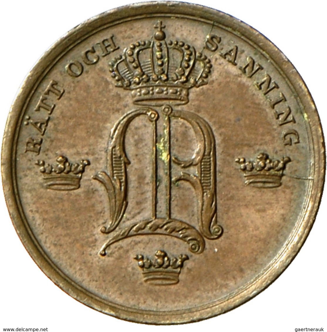 Schweden: Oscar I. 1844-1859: 1/3 Skilling Banco 1844, KM# 657, Erster Jahrgang !, Bankfrisch. - Suède