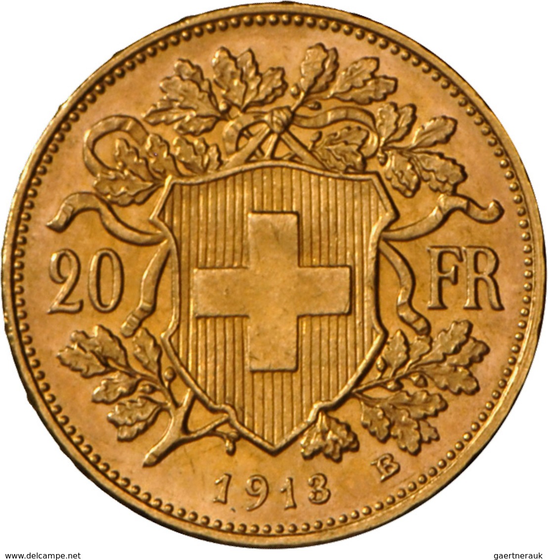 Schweiz - Anlagegold: 20 Franken 1913 B (Vreneli), KM# 35.1, 6.45 G, 900/1000 Gold, Auflage Nur 700. - Autres & Non Classés