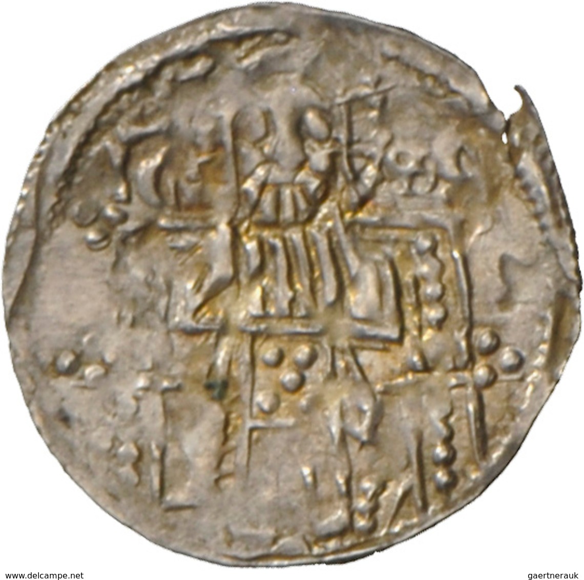 Serbien: Stefan Uros IV. Dusan 1331-1355: AR ½ Dinar O.J., Stehendes Herrscherpaar / Thron, Christus - Serbia