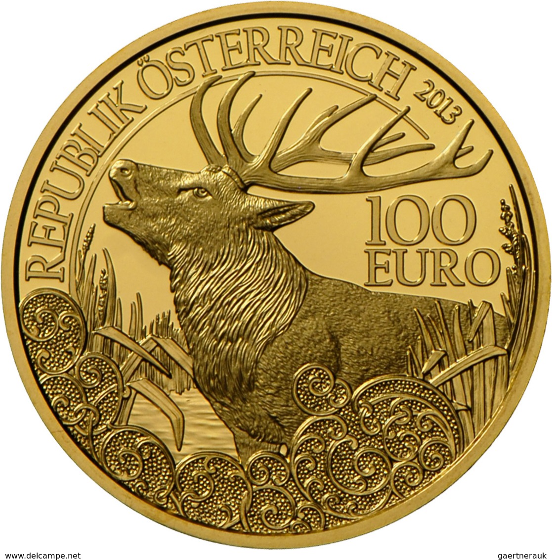 Österreich - Anlagegold: 100 Euro 2013 Rothirsch Aus Der Serie Wildtieren Auf Der Spur. In Kapsel, S - Austria