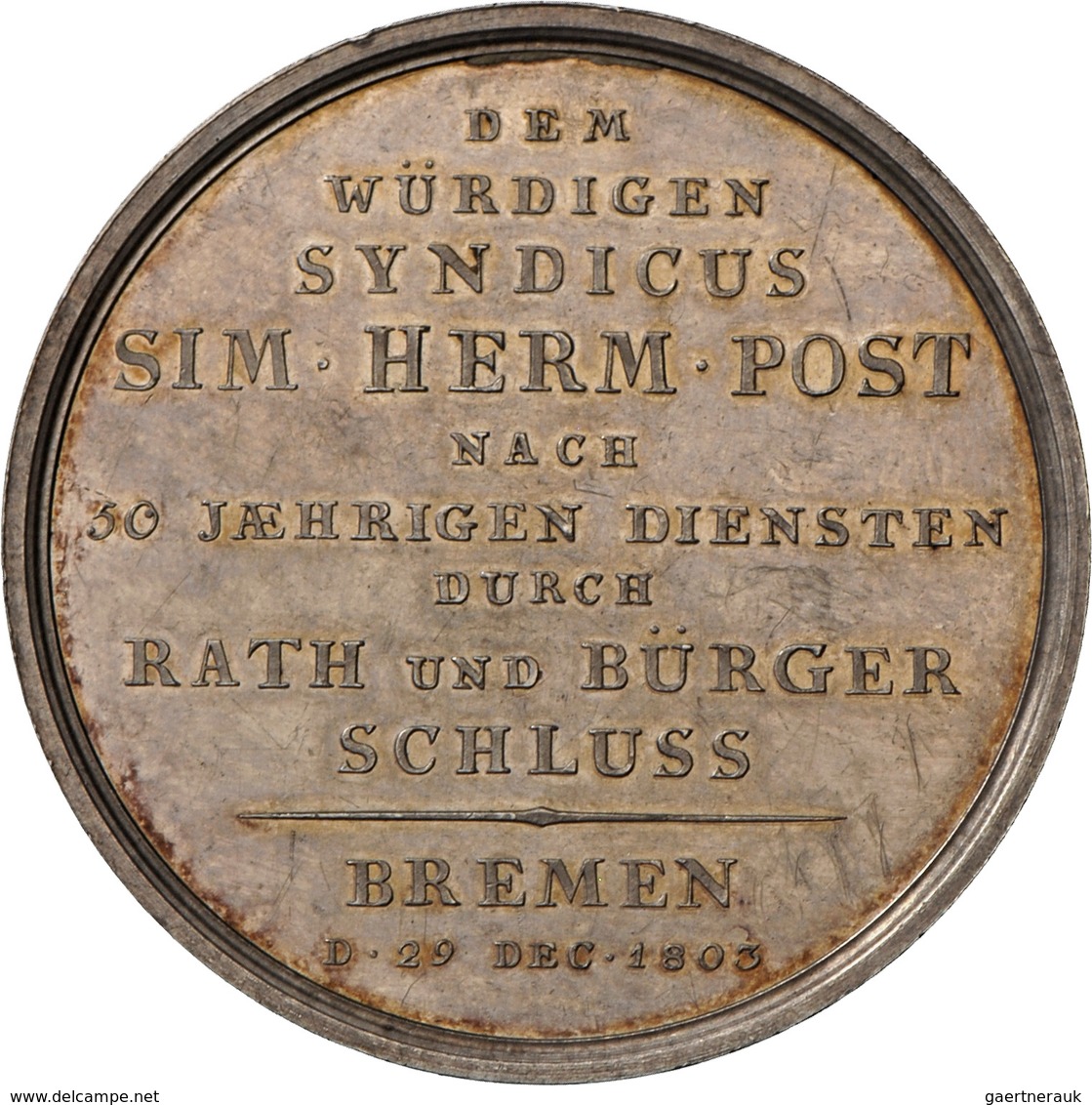 Altdeutschland Und RDR Bis 1800: Bremen, Stadt: Silbermedaille 1803 Von F.W. Loos, Auf Das 50jährige - Otros & Sin Clasificación