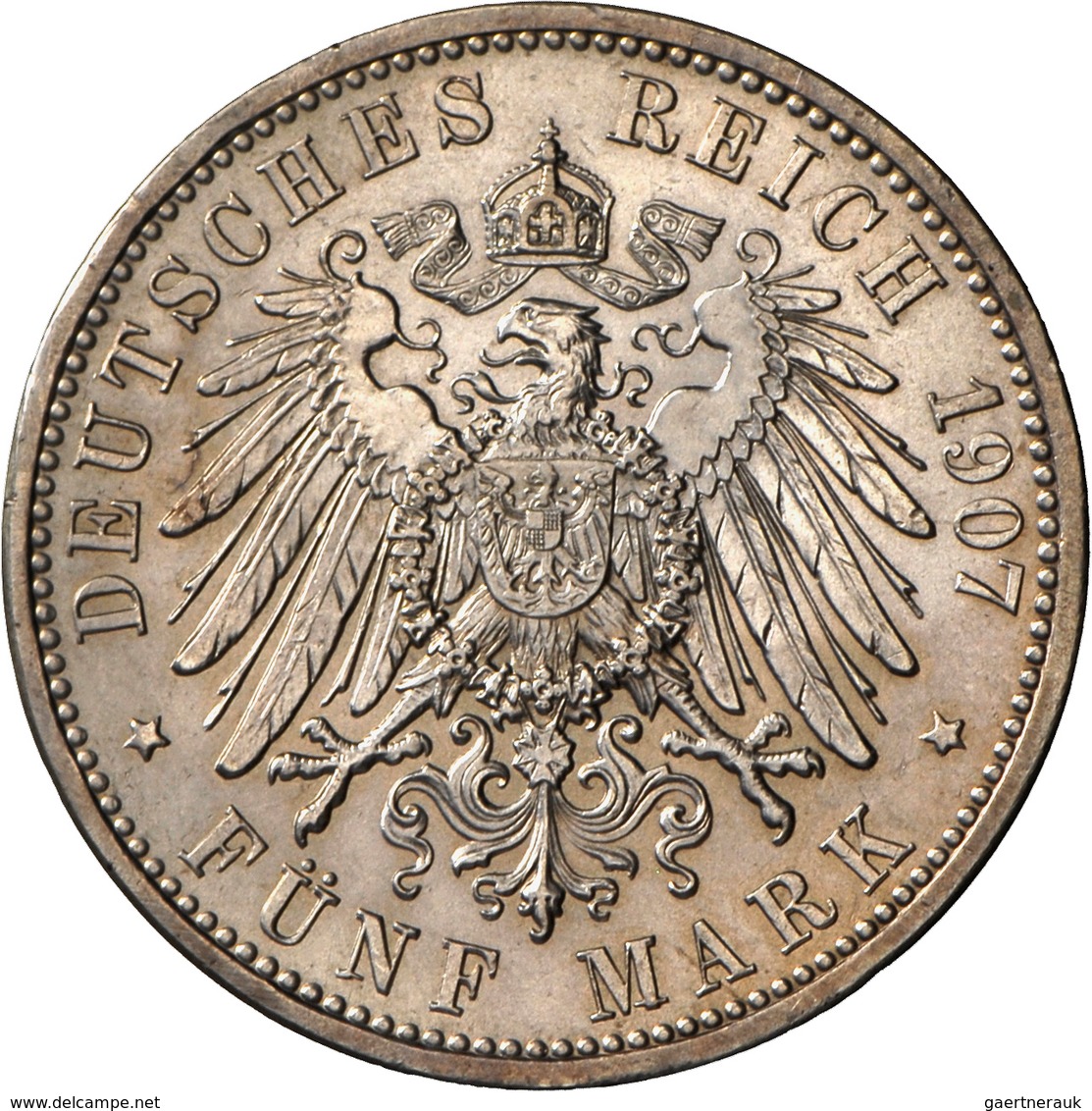 Baden: Friedrich I. 1852-1907: 5 Mark 1907 G, Auf Den Tod Mit Lebensdaten, Jaeger 37, Auflage 60 Tsd - Taler Et Doppeltaler