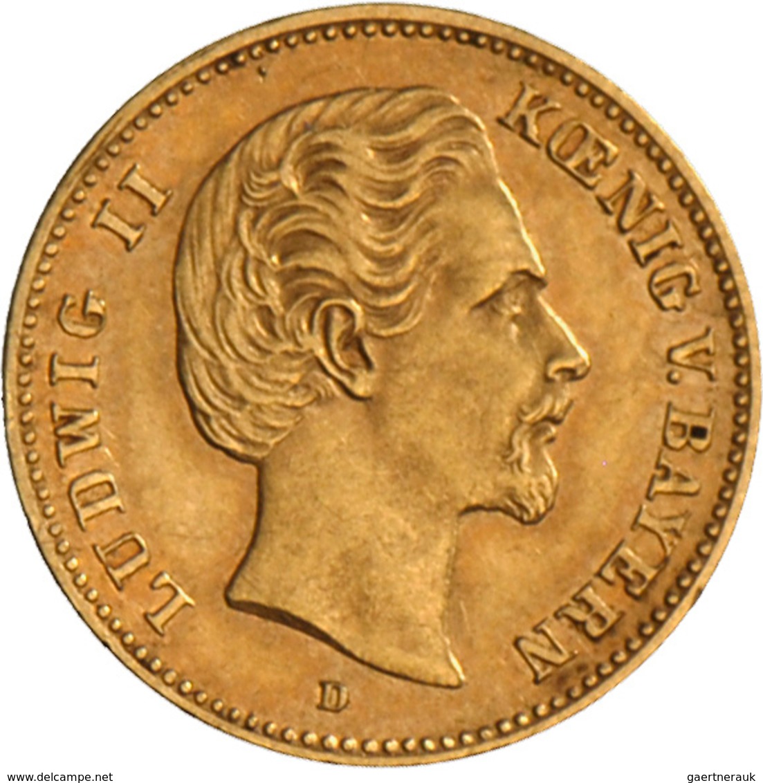 Bayern: Ludwig II. 1864-1886: 5 Mark 1877 D, Jaeger 195, 1,98 G, 900/1000 Gold, Sehr Schön -vorzügli - Taler Et Doppeltaler