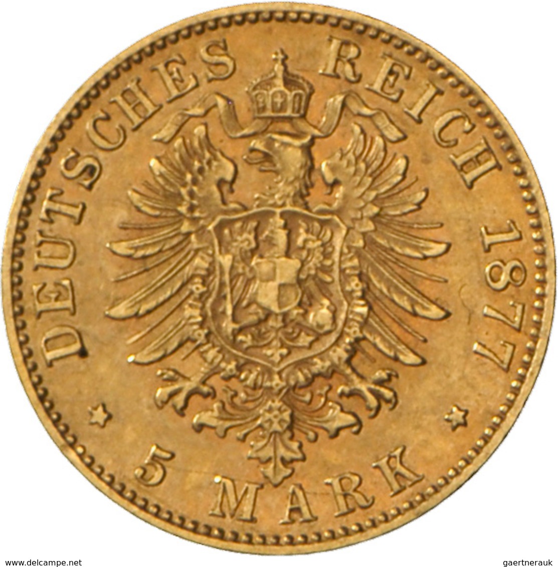 Bayern: Ludwig II. 1864-1886: 5 Mark 1877 D, Jaeger 195, 1,98 G, 900/1000 Gold, Sehr Schön -vorzügli - Taler Et Doppeltaler