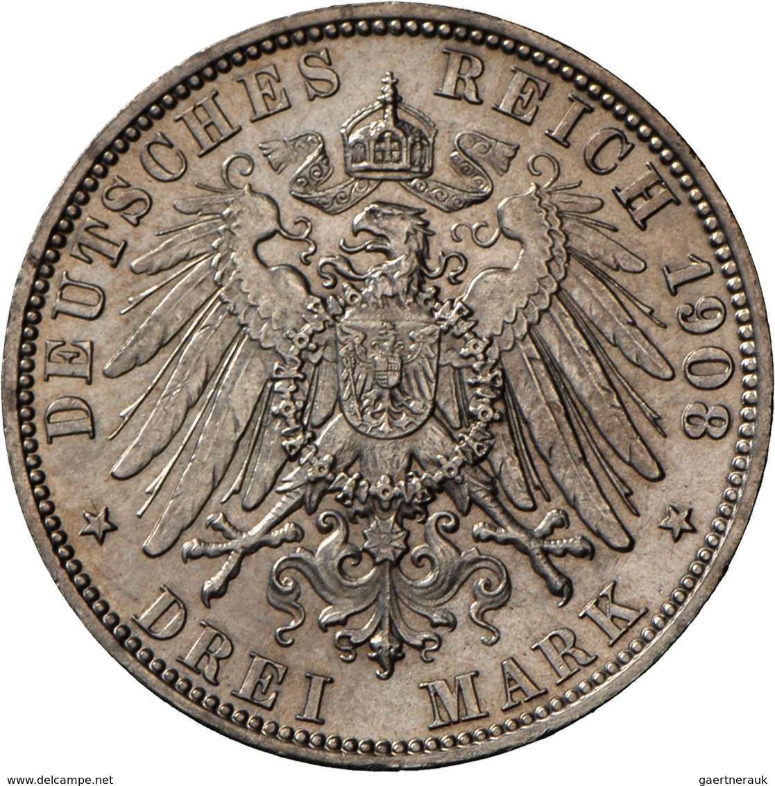 Lübeck: Freie Und Hansestadt, 3 Mark 1908 A, Jaeger 82, Vorzüglich. - Taler Et Doppeltaler