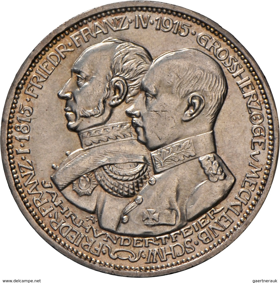 Mecklenburg-Schwerin: Friedrich Franz IV. 1901-1918: 3 Mark 1915 A, Jahrhundertfeier, Jaeger 88, Fei - Taler Et Doppeltaler