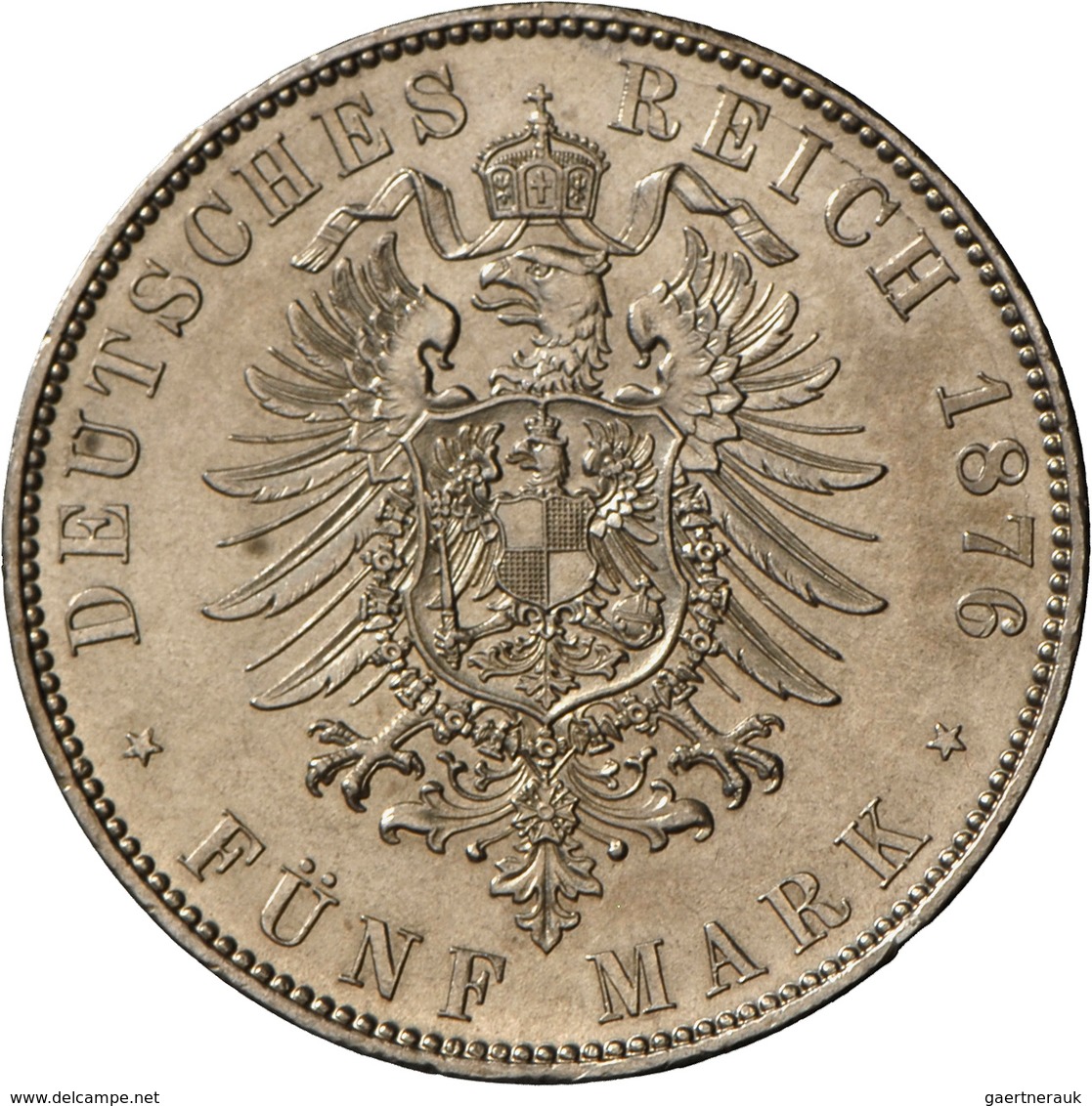 Sachsen: Albert 1873-1902: 5 Mark 1876 E, Jaeger 122, Stempelbruch, Sonst Vorzüglich. - Taler Et Doppeltaler