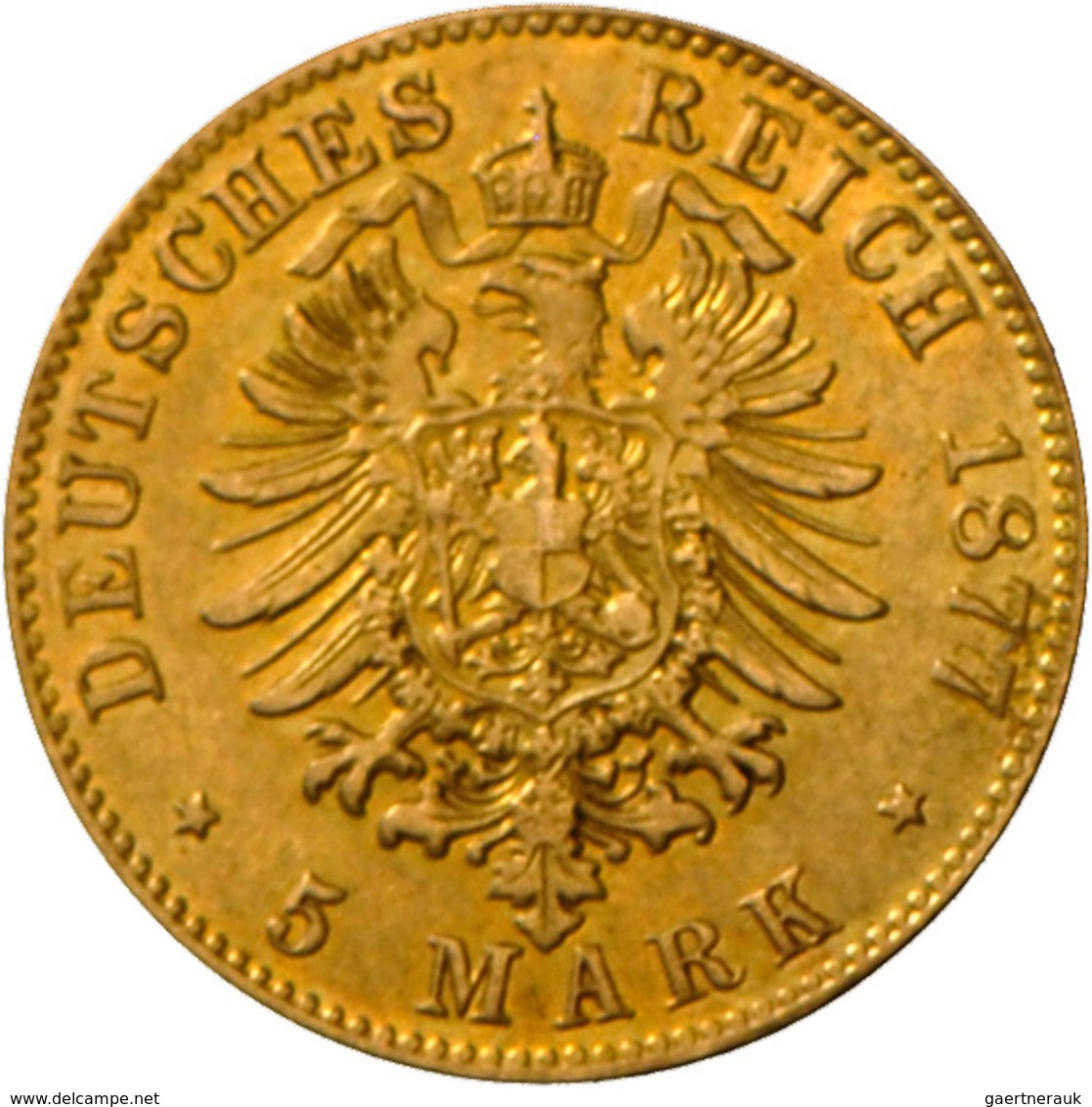 Sachsen: Albert 1873-1902: 5 Mark 1877 E, Jaeger 260, 1,99 G, 900/1000 Gold. Kratzer Bei Jahreszahl, - Taler Et Doppeltaler