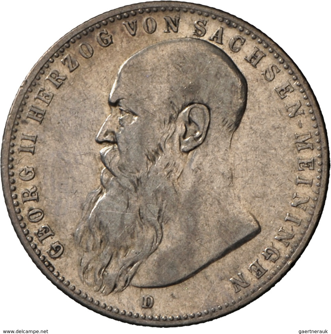 Sachsen-Meiningen: Georg II. 1866-1914: 2 Mark 1902 D, Bart Berührt Perlkreis Nicht, Jaeger 151b, Se - Taler Et Doppeltaler