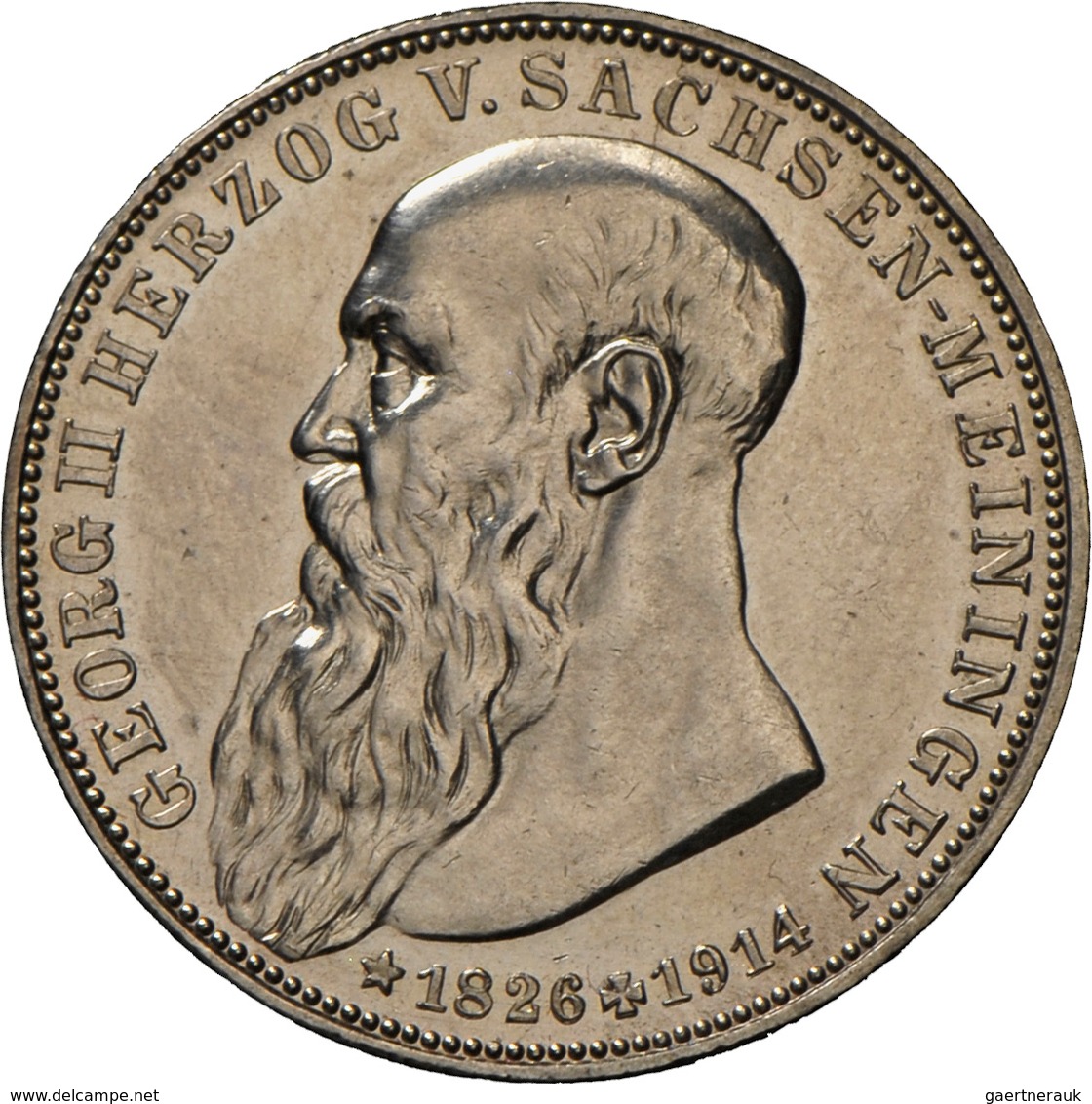 Sachsen-Meiningen: Georg II. 1866-1914: 3 Mark 1915, Auf Den Tod, Jaeger 155, Vorzüglich. - Taler En Doppeltaler